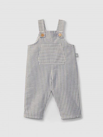 Dungarees in striped fabric with pocket