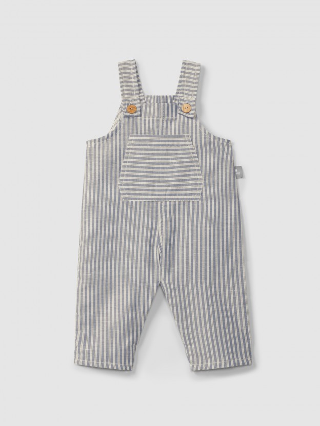 Dungarees in striped fabric with pocket