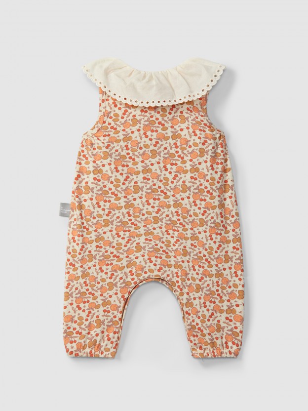 Dungarees printed jersey with embroidered detail