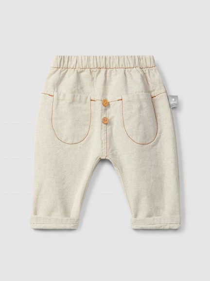 Organic style pull-up pants with pockets