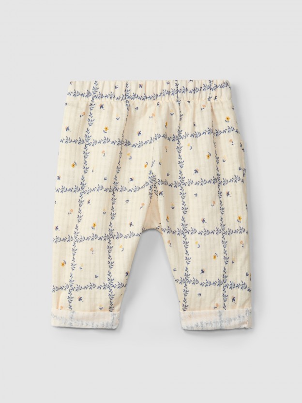 Pull-up pants printed textured cotton
