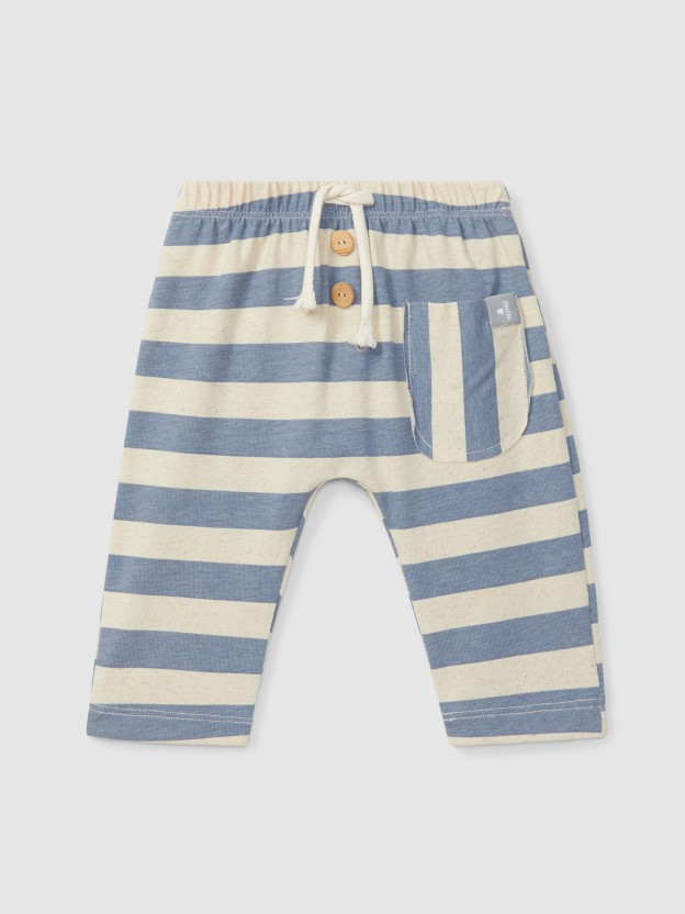 Pull-up pants striped with pocket