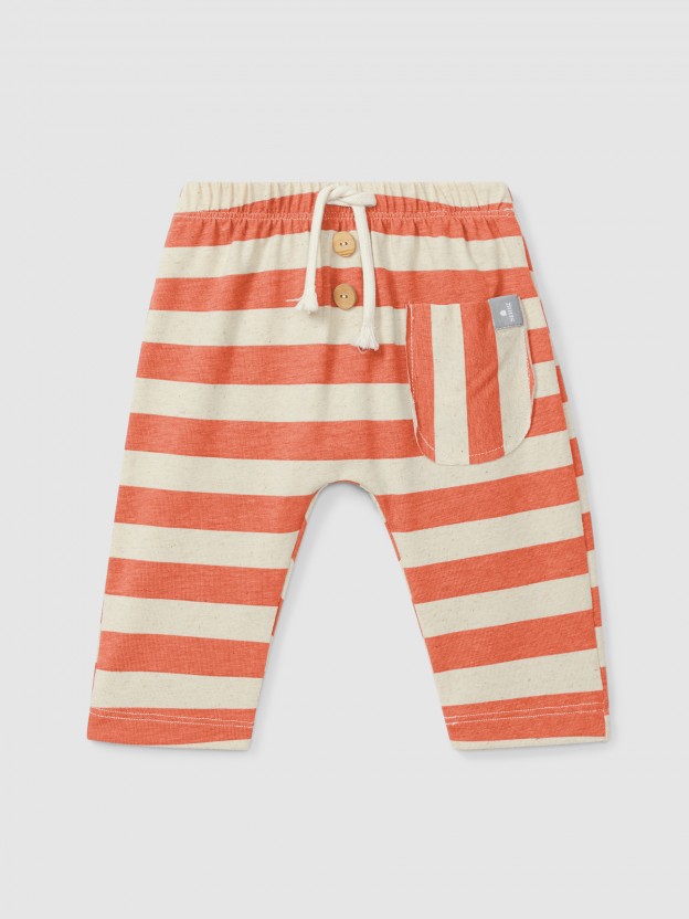 Pull-up pants striped with pocket