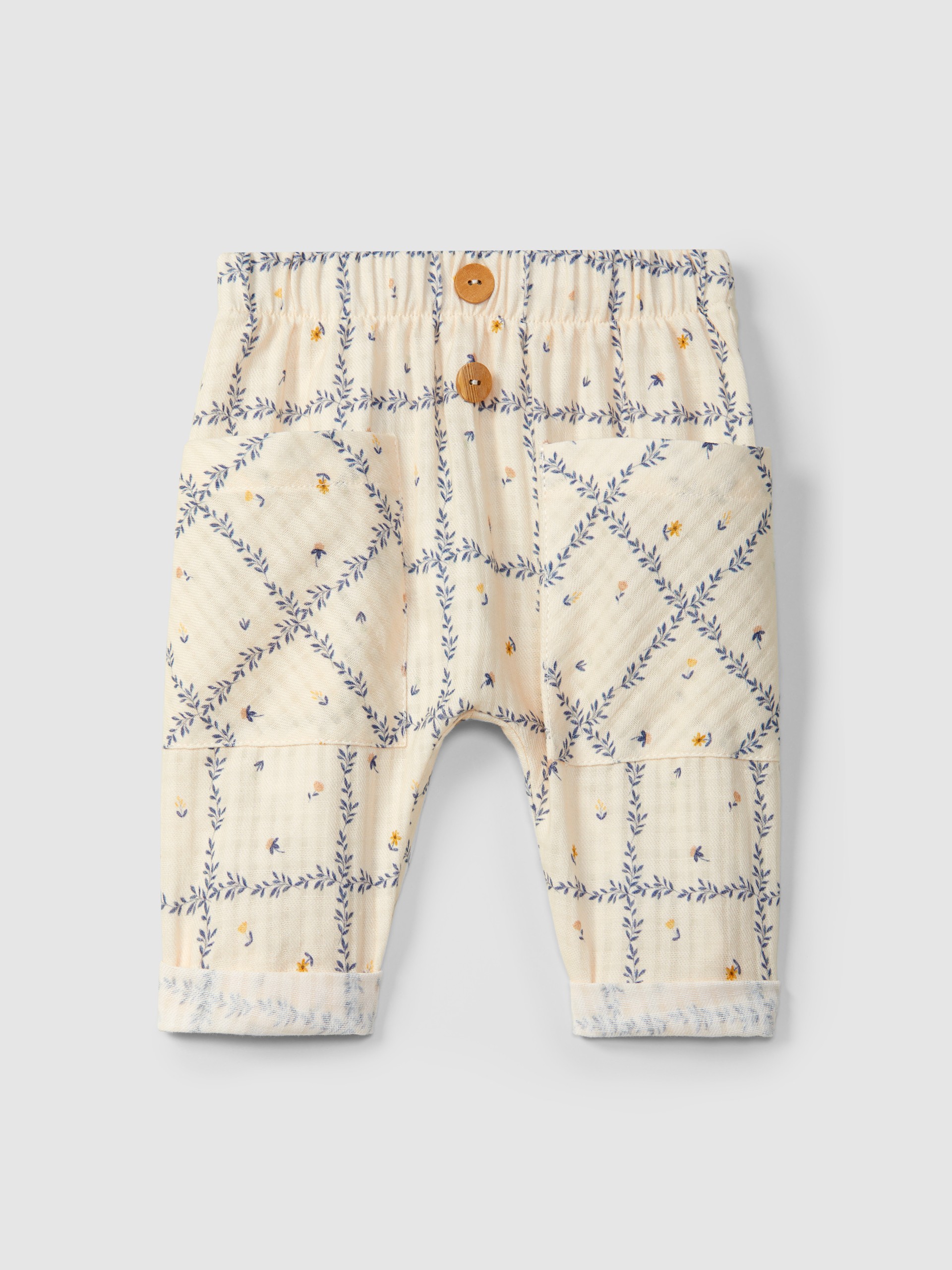 Pull-up pants printed textured cotton