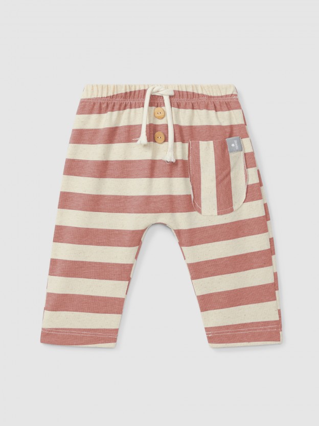 Pull-up pants striped with pocket Pull-up pants striped with pocket
