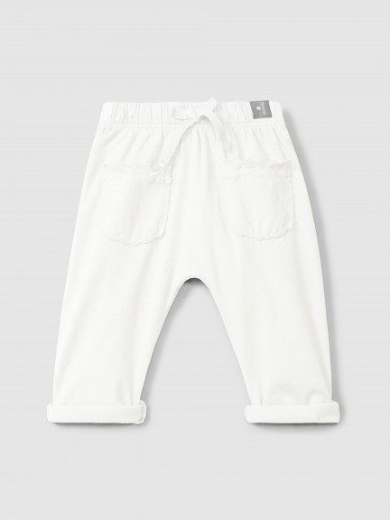 Plain jersey pull-up pants with embroidered details