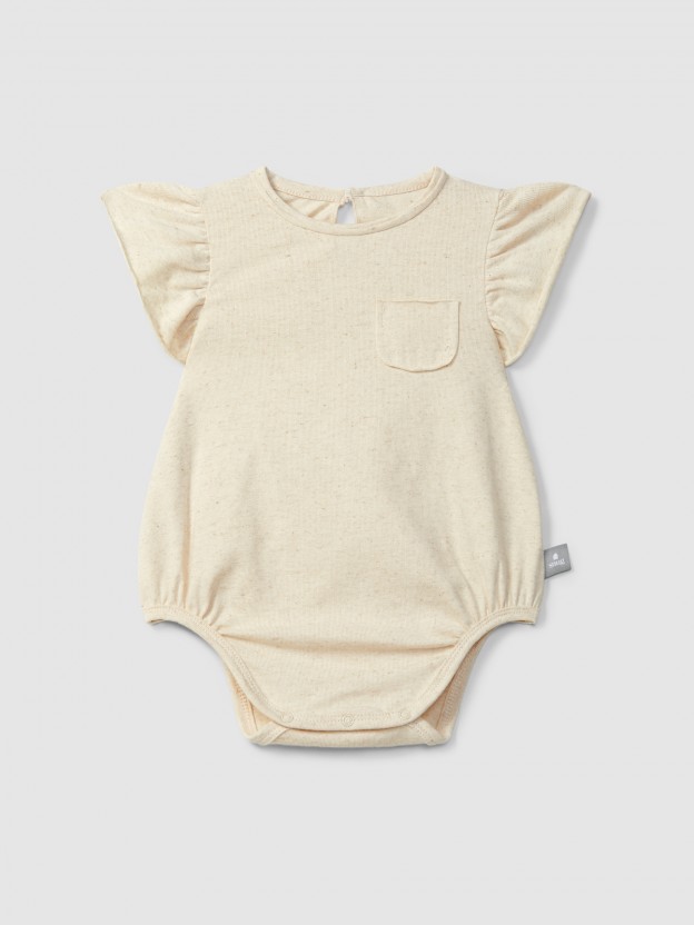 Bodysuit without collar with ruffled sleeve Bodysuit without collar with ruffled sleeve