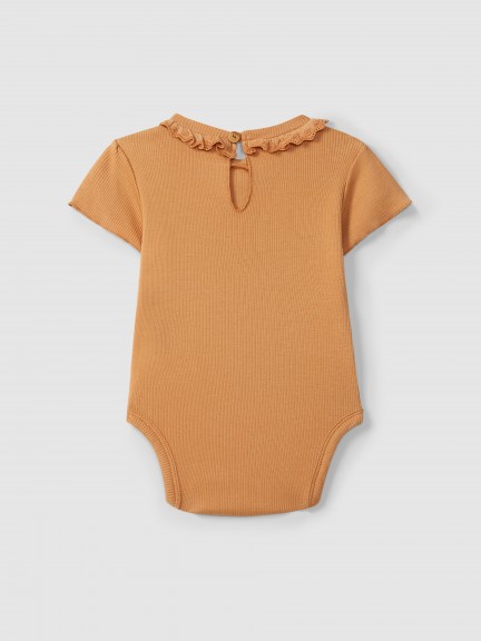 Bodysuit in ribbed jersey with English embroidery collar Bodysuit in ribbed jersey with English embroidery collar