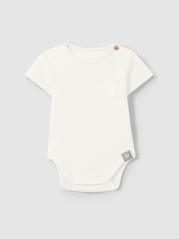 Bodysuit in ribbed jersey collarless