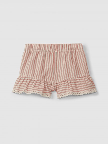 Pull-up shorts in striped fabric and English embroidery detail Pull-up shorts in striped fabric and English embroidery detail