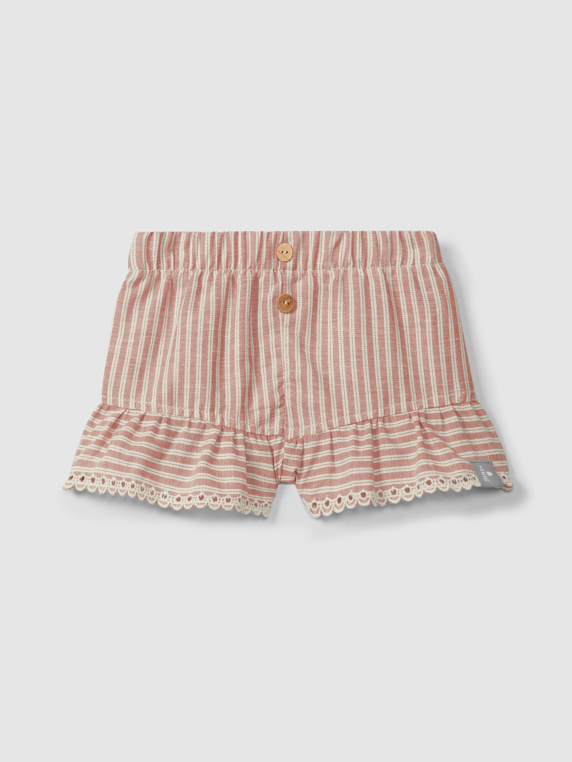 Pull-up shorts in striped fabric and English embroidery detail