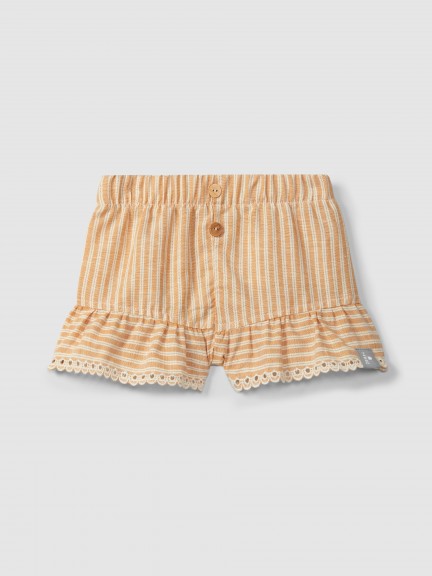 Pull-up shorts in striped fabric and English embroidery detail