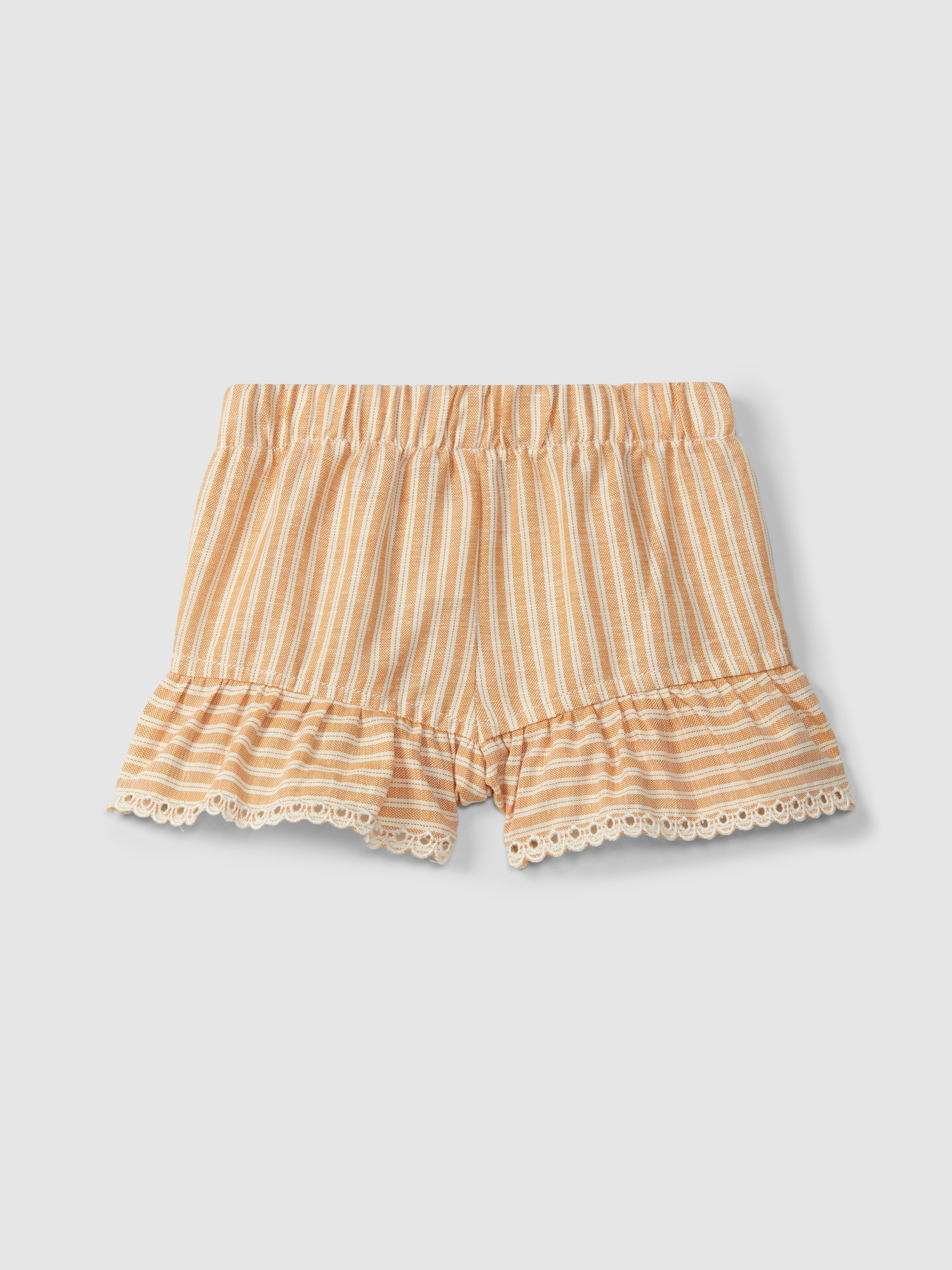 Pull-up shorts in striped fabric and English embroidery detail
