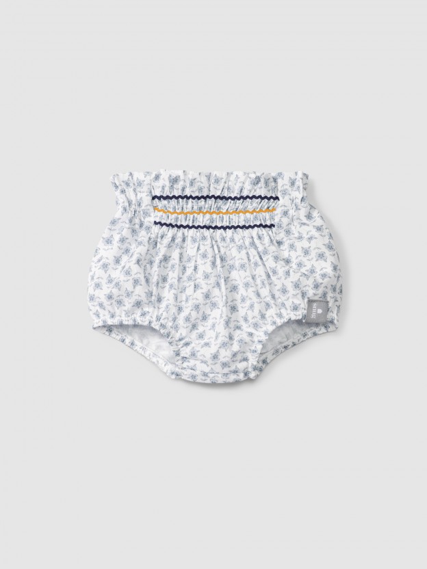 Floral pull-up diaper cover with rickrack detail Floral pull-up diaper cover with rickrack detail