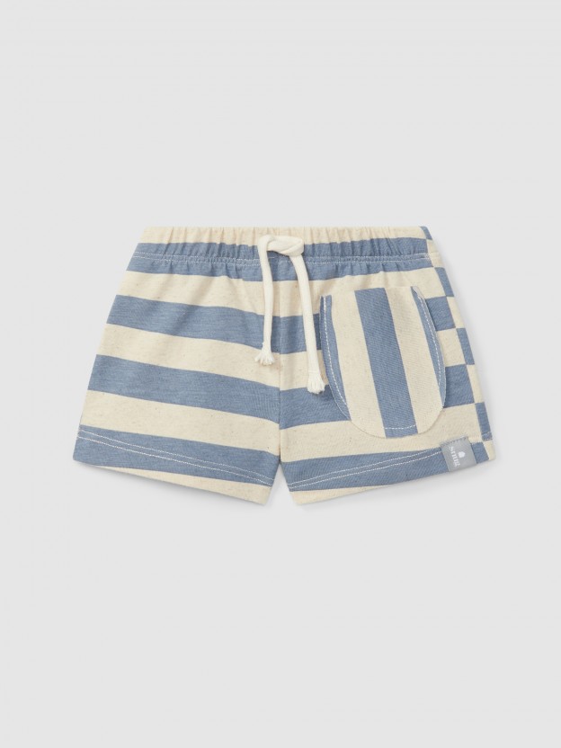 Pull-up shorts striped with pocket