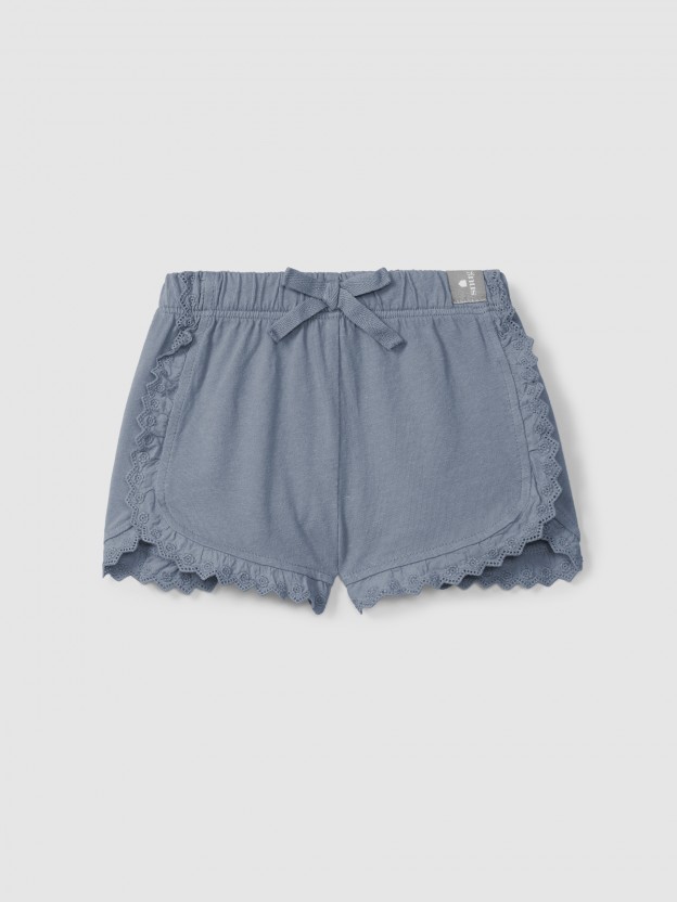 Plain jersey pull-up shorts with embroidered details