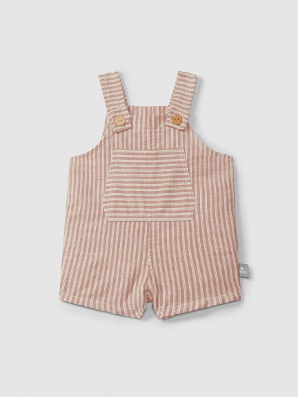 Dungaree shorts in striped fabric with pocket