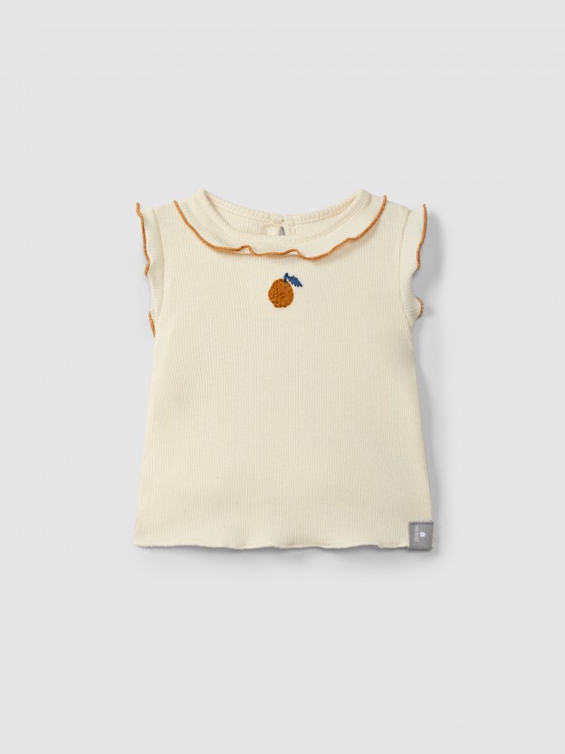 Ribbed jersey singlet with embroidery