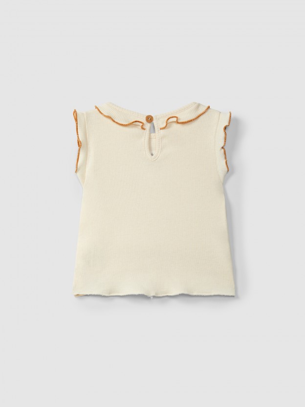 Ribbed jersey singlet with embroidery