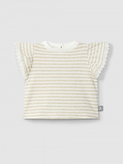 Striped T-shirt with embroidery detail