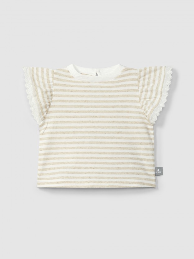Striped T-shirt with embroidery detail