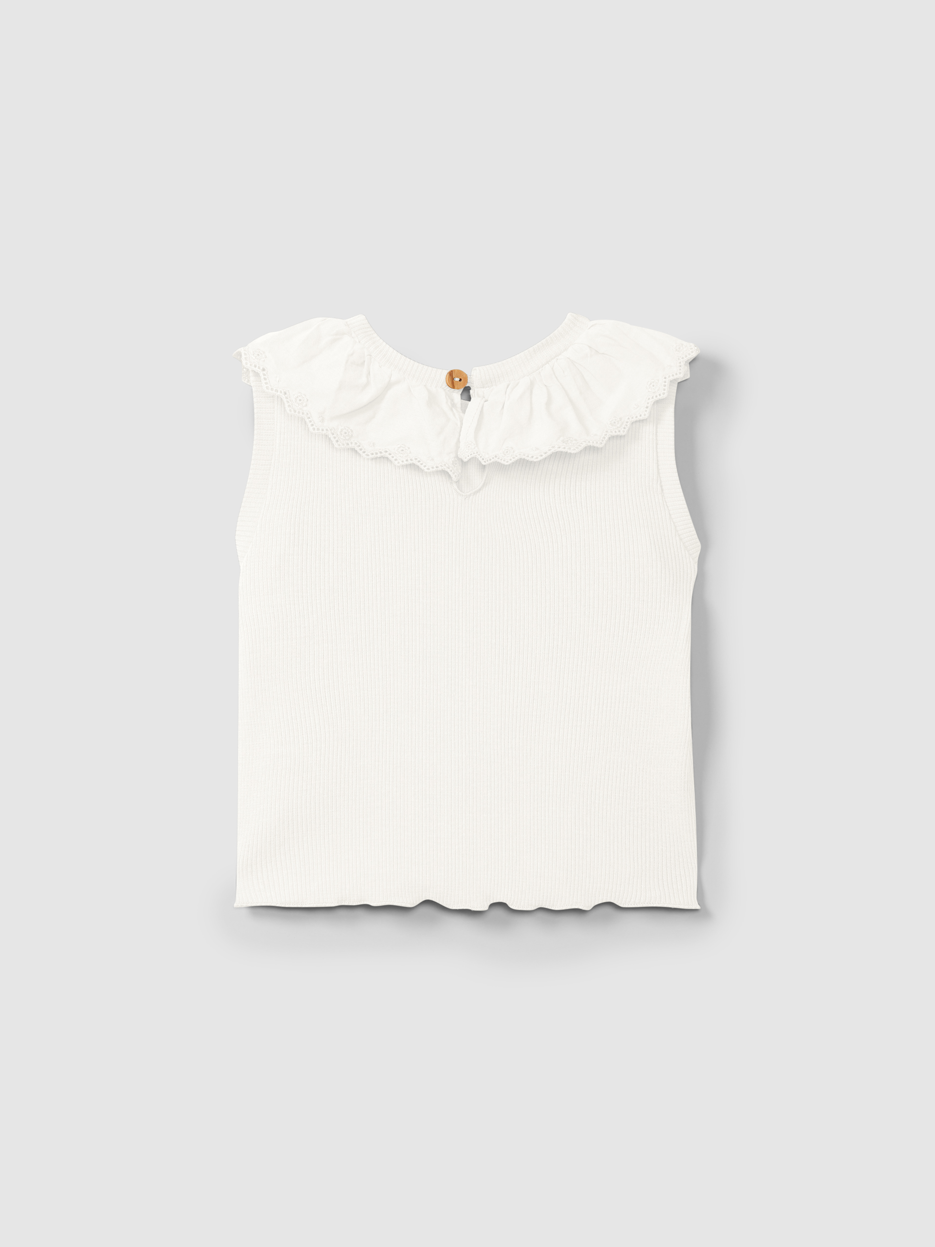 Singlet in ribbed jersey with English embroidery collar
