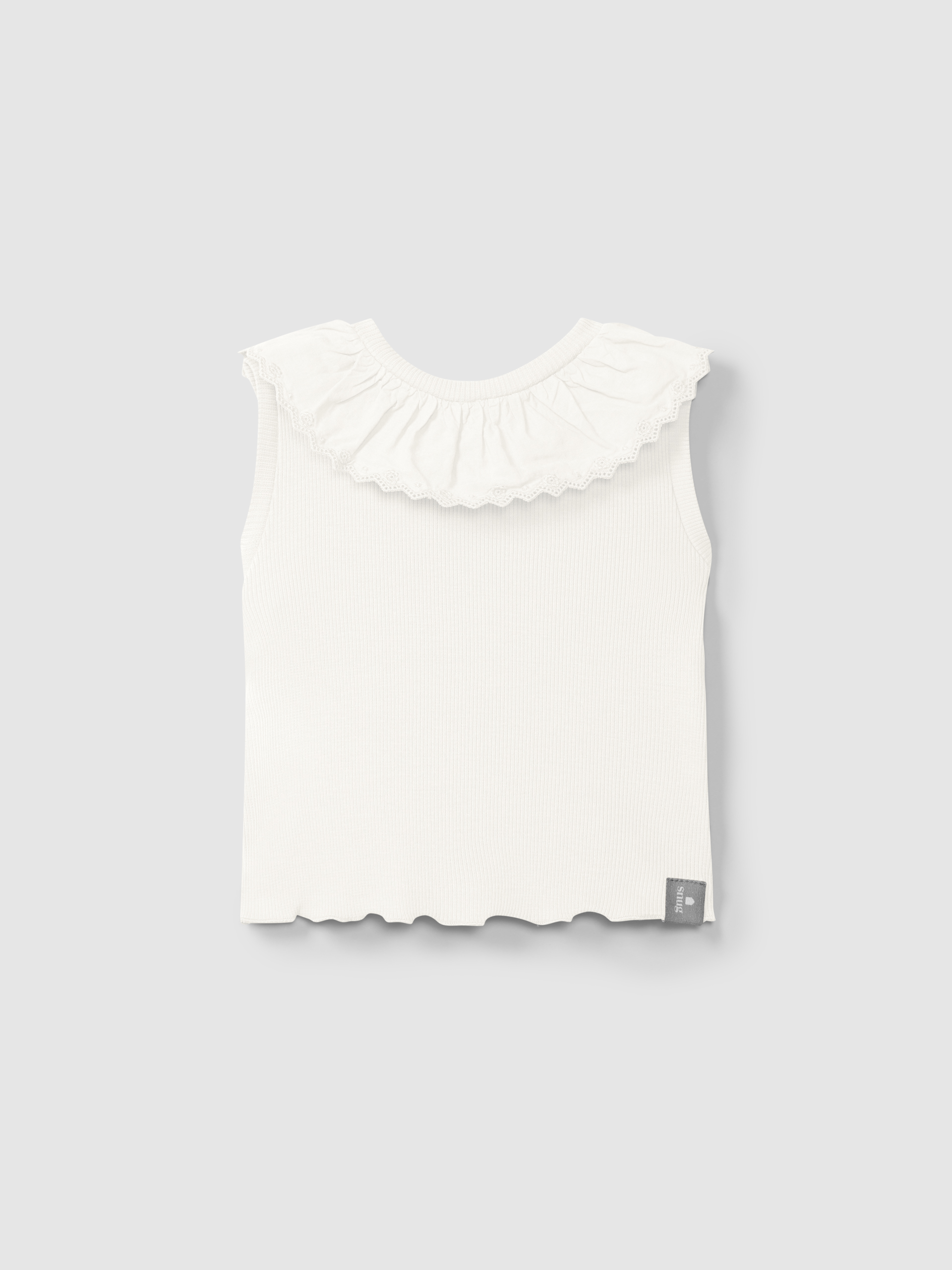 Singlet in ribbed jersey with English embroidery collar