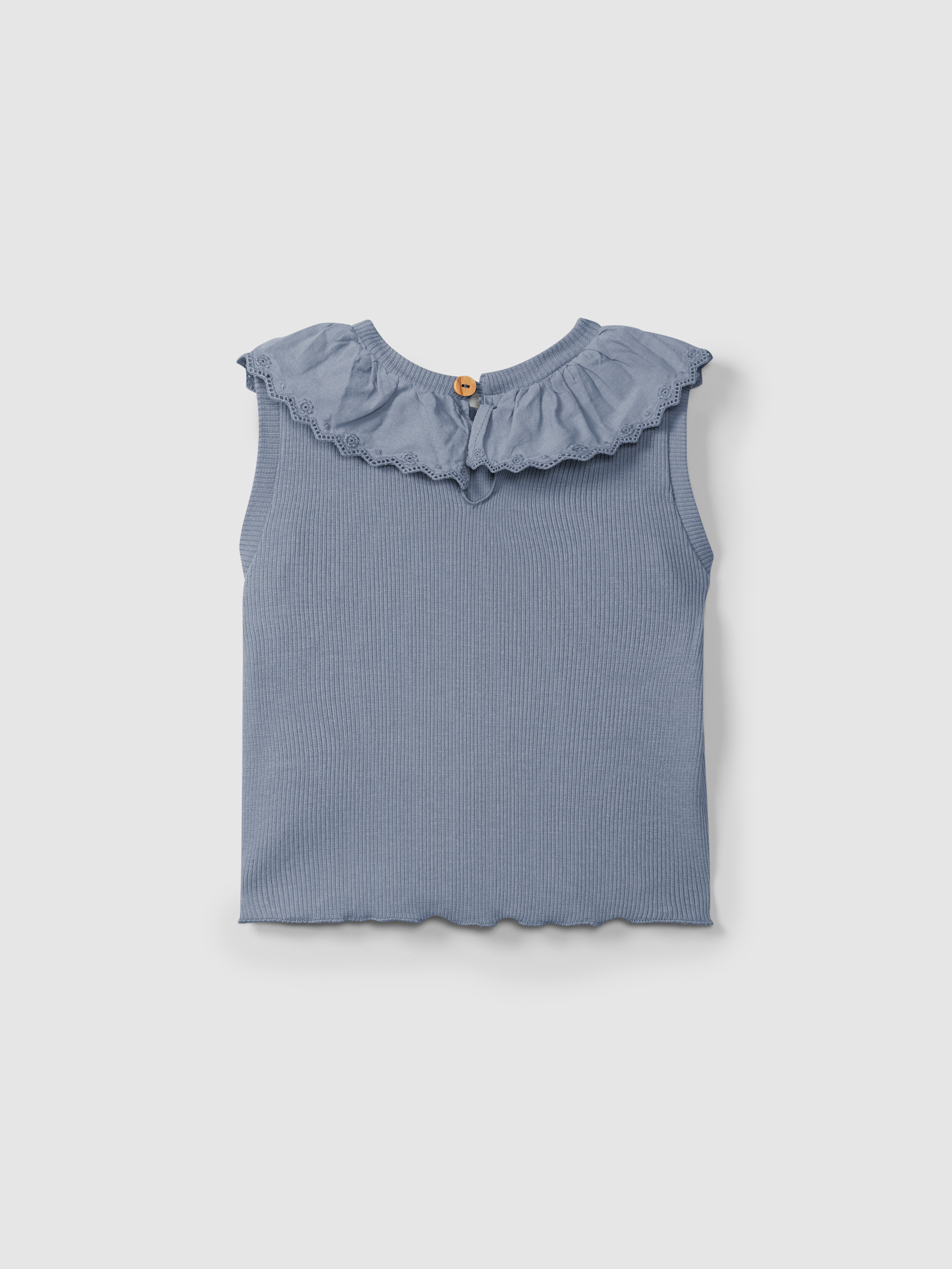 Singlet in ribbed jersey with English embroidery collar