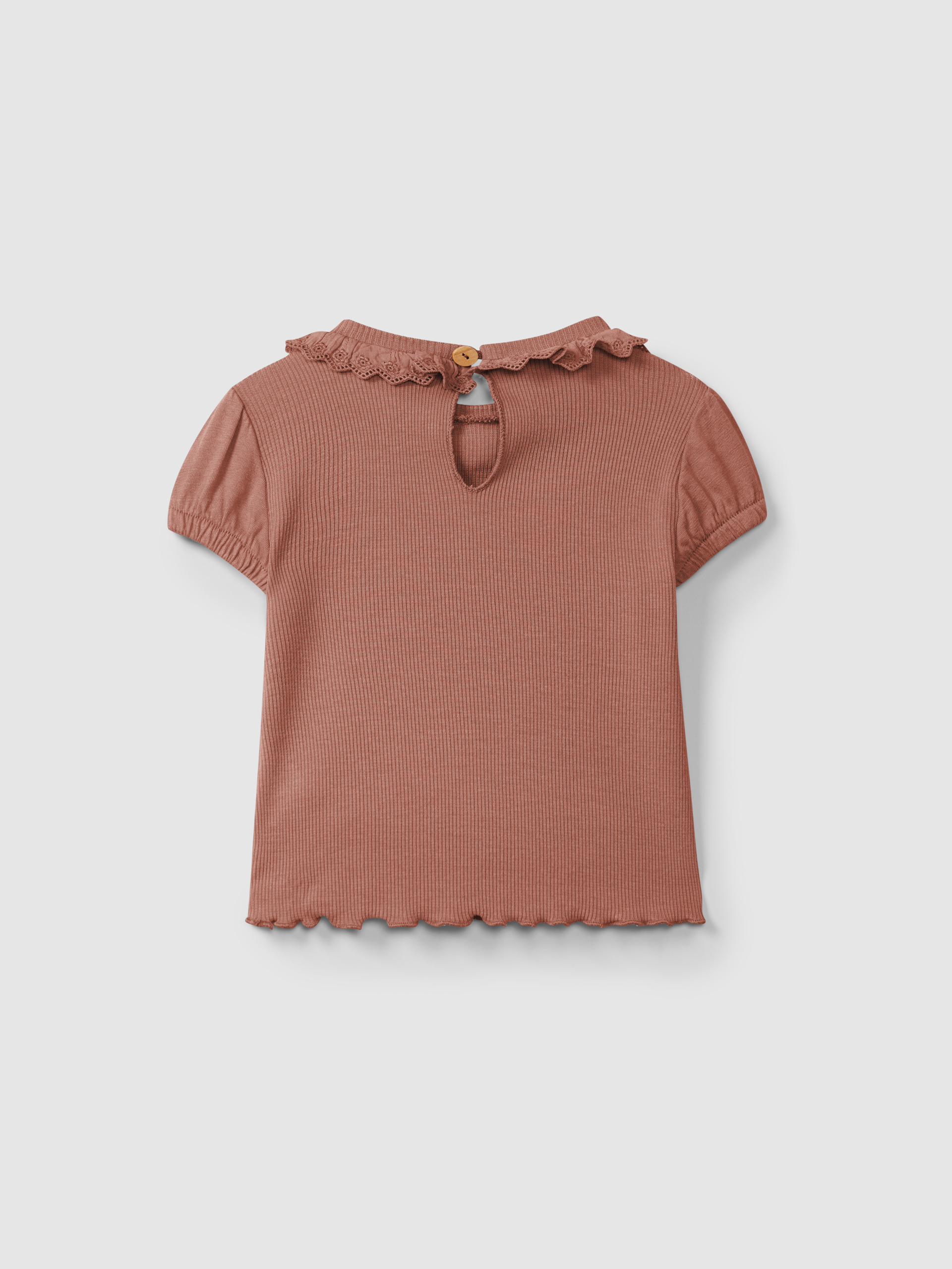 T-shirt in ribbed jersey and English embroidery collar