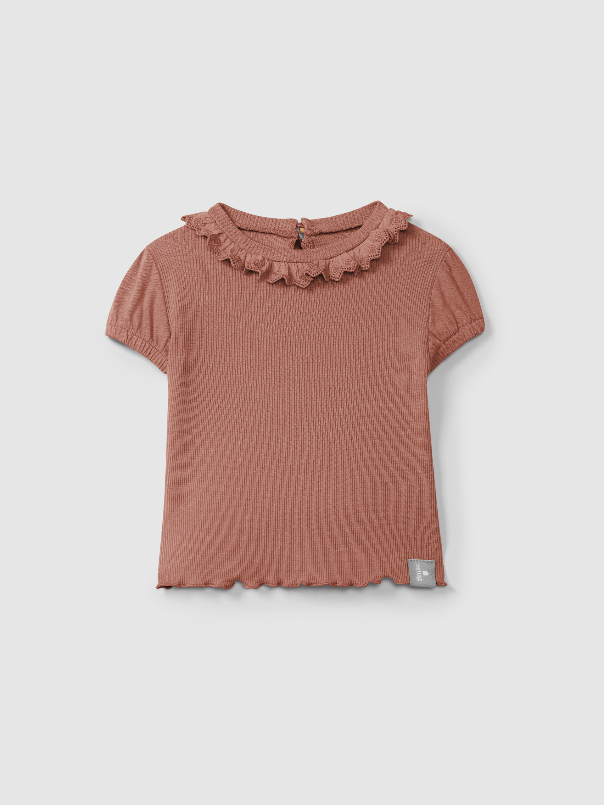T-shirt in ribbed jersey and English embroidery collar