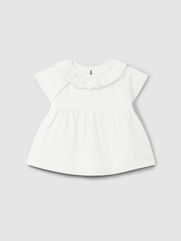 Plain jersey T-shirt with ruffled collar Plain jersey T-shirt with ruffled collar