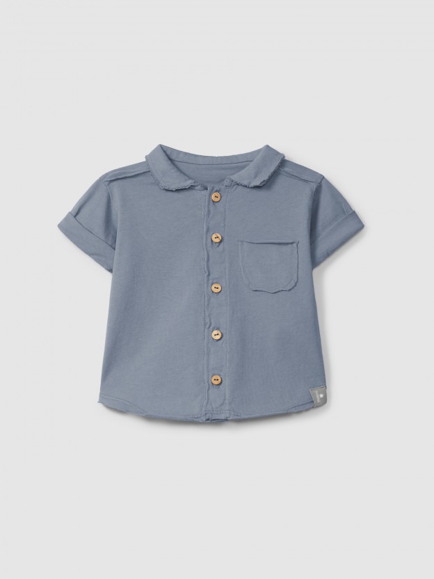 Plain jersey polo shirt with pocket