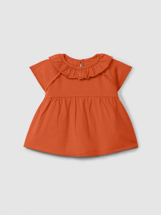 Plain jersey T-shirt with ruffled collar Plain jersey T-shirt with ruffled collar