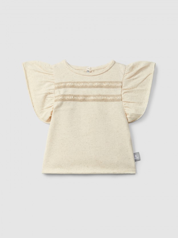T-shirt with plaited ribbon detail T-shirt with plaited ribbon detail