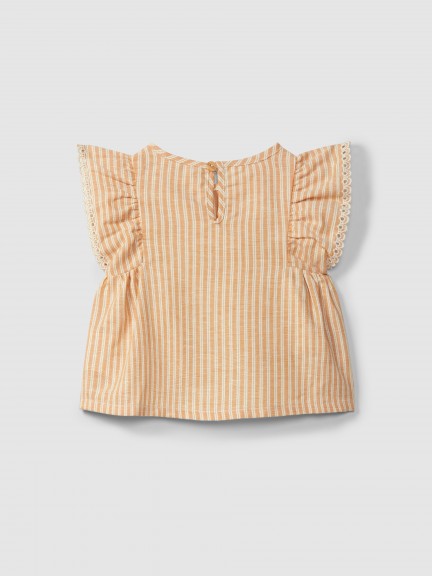 Blouse in striped fabric and English embroidery detail Blouse in striped fabric and English embroidery detail