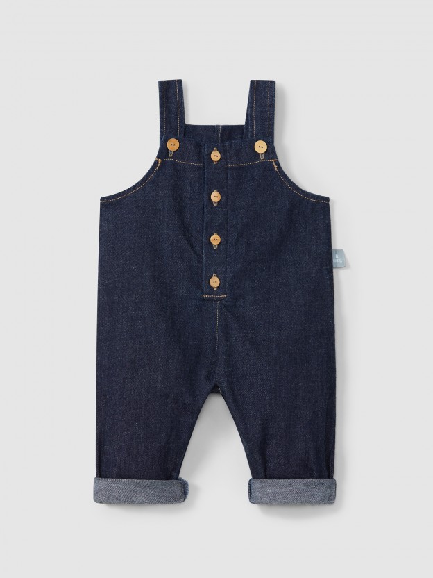 Jardineiras em denim de algodão orgânico Jardineiras em denim de algodão orgânico