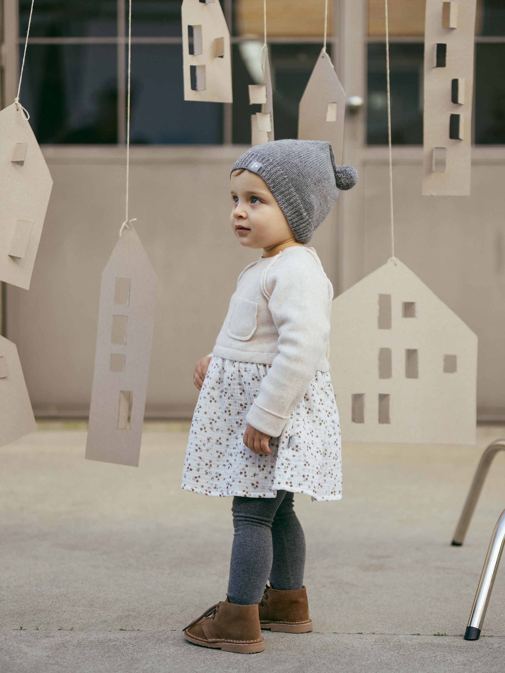 Floral muslin and organic cotton fleece dress