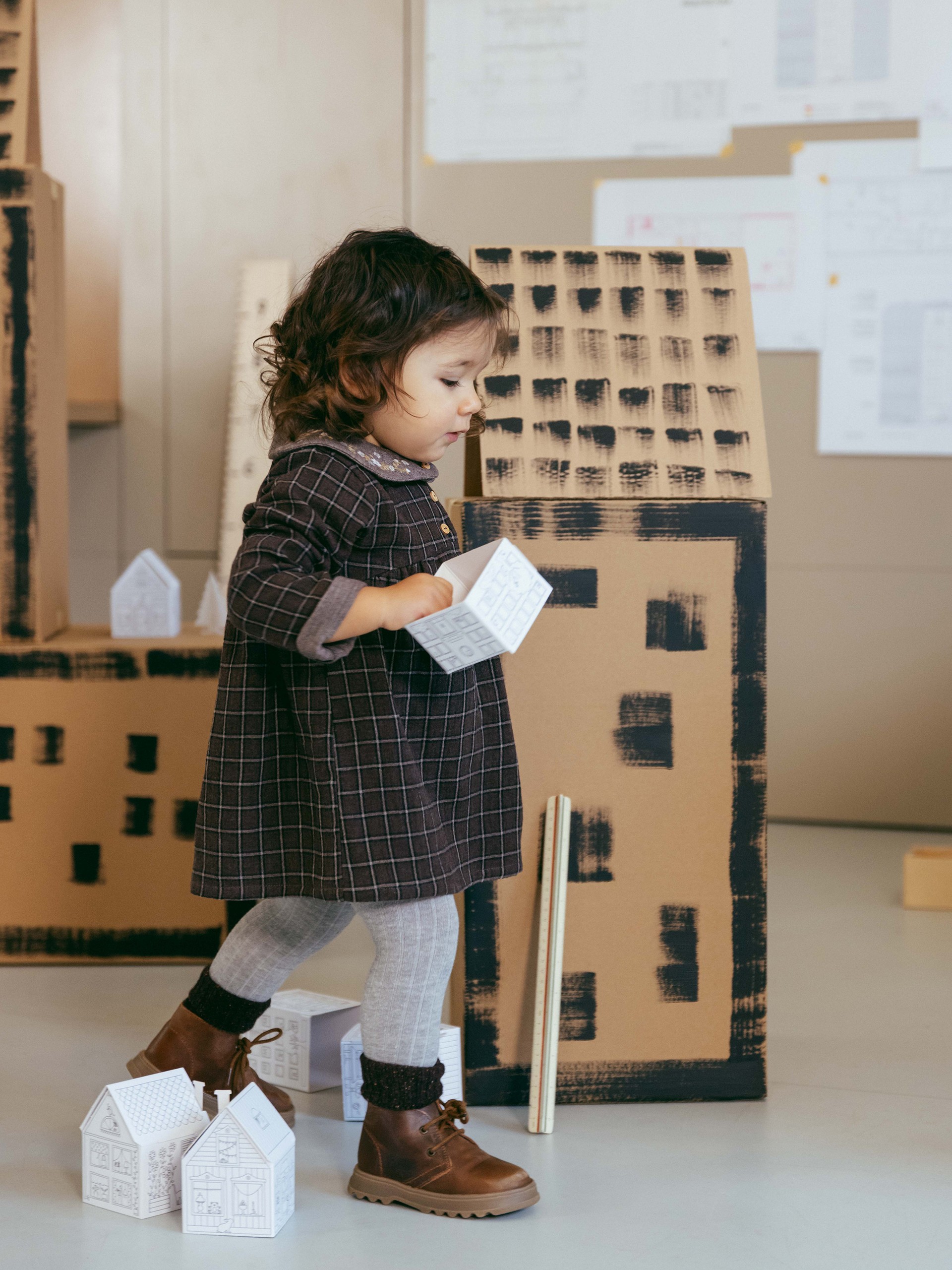 Check dress with embroidered floral detail
