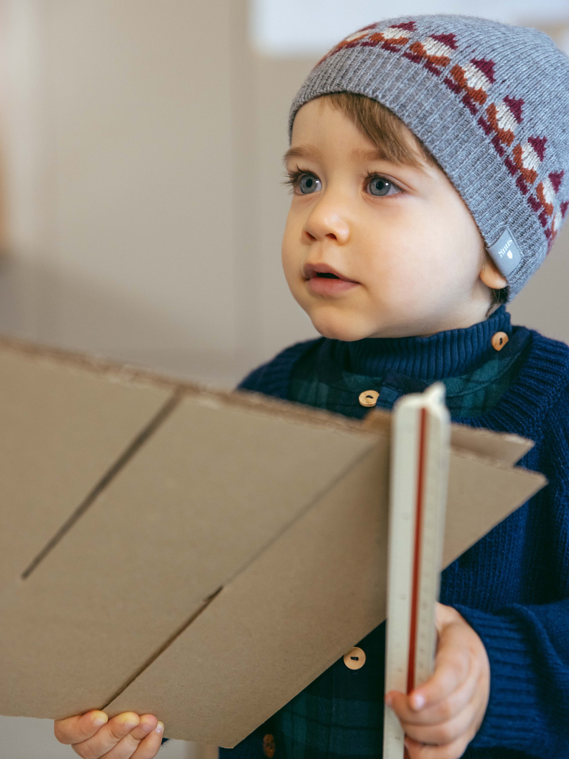 Santa jacquard knitted beanie with pom-pom