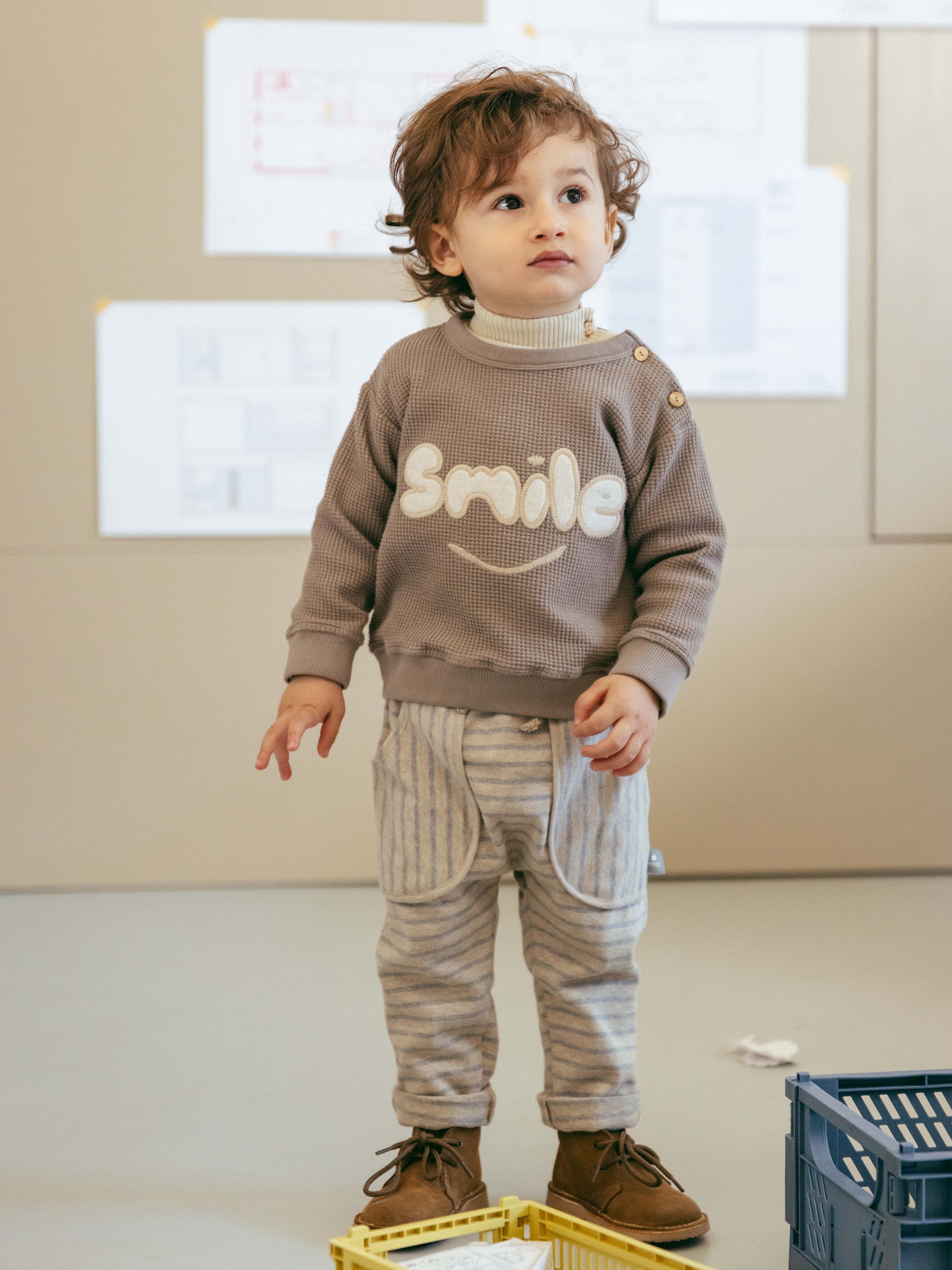 Sweatshirt "smile" em malha waffle