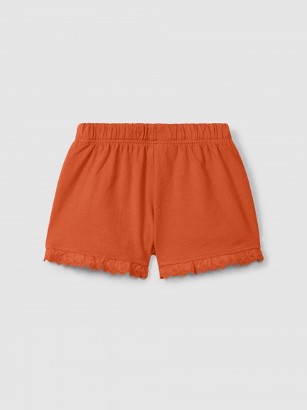 Plain jersey pull-up shorts with embroidered details Plain jersey pull-up shorts with embroidered details