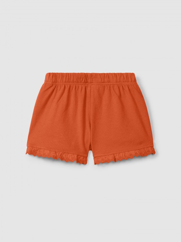 Plain jersey pull-up shorts with embroidered details