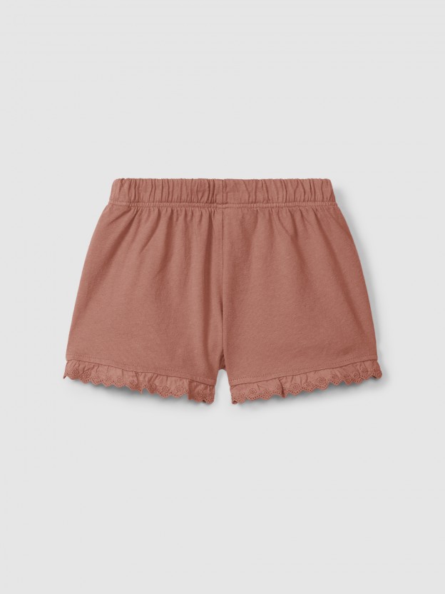 Plain jersey pull-up shorts with embroidered details