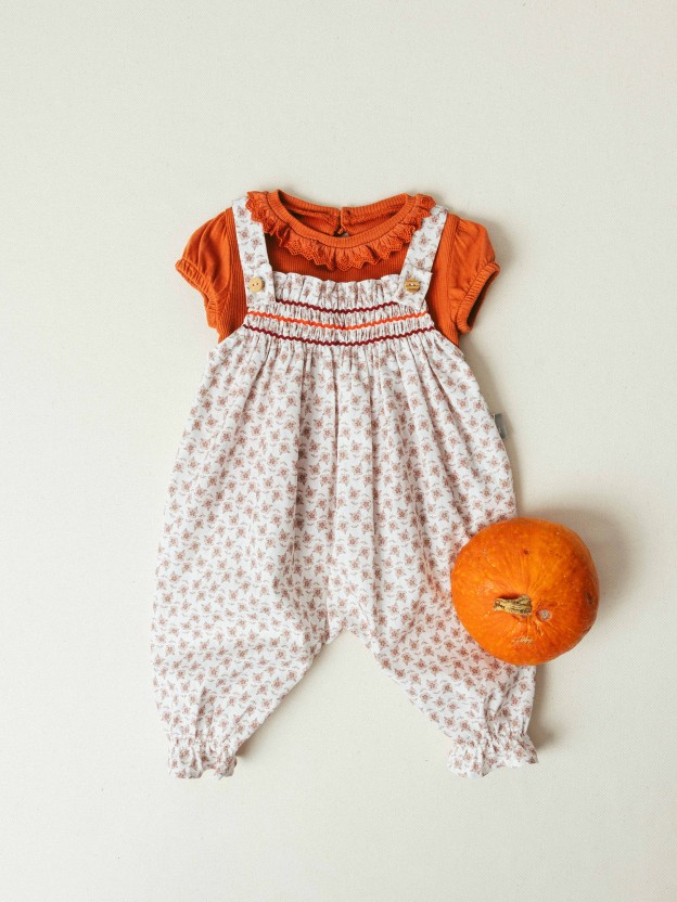 Floral dungarees with rickrack detail Floral dungarees with rickrack detail