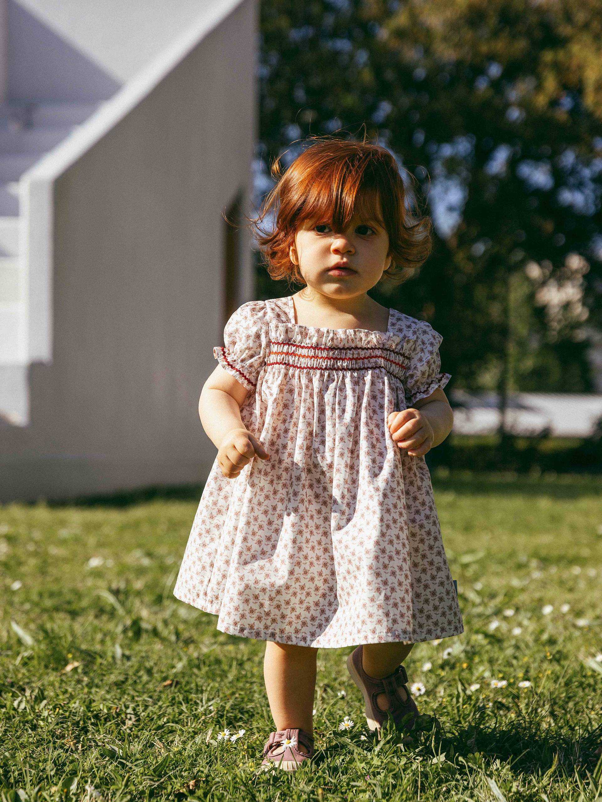 Floral dress with rickrack detail