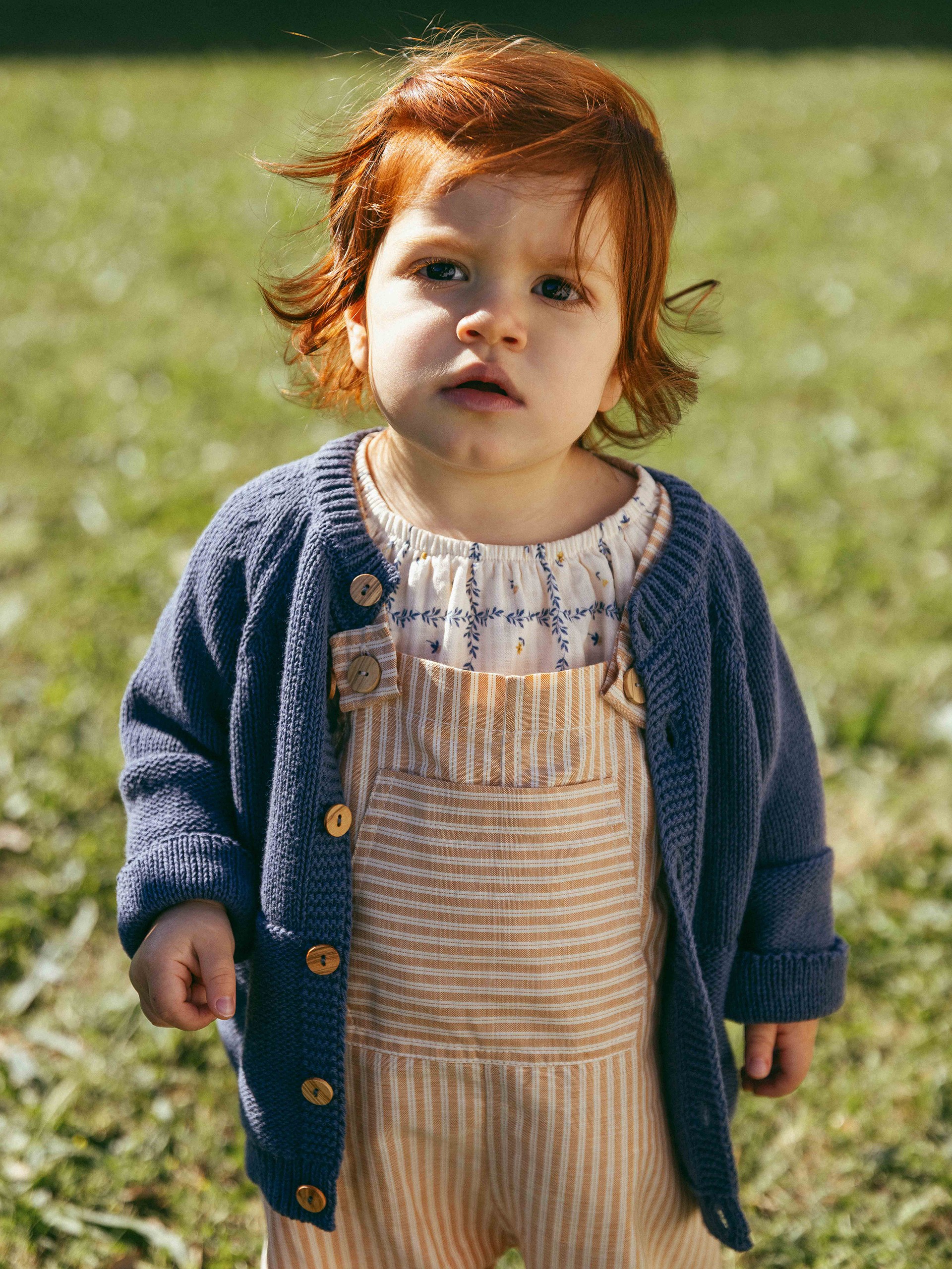 Dungarees in striped fabric with pocket