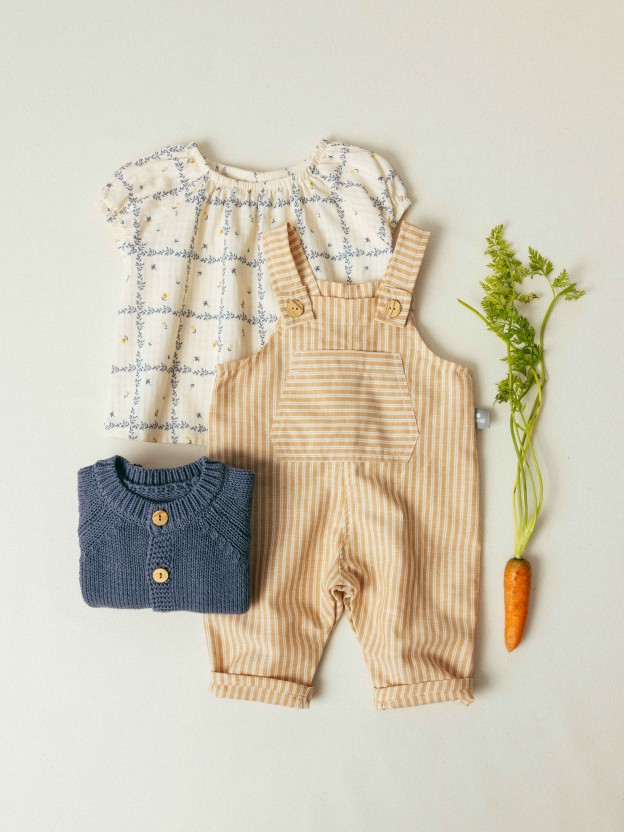 Dungarees in striped fabric with pocket