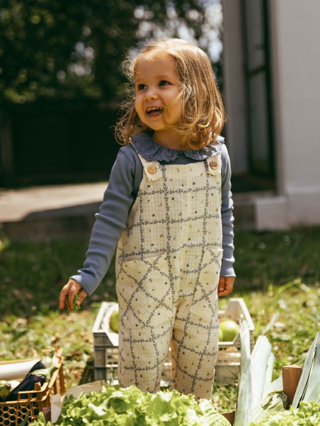 Dungarees printed textured cotton