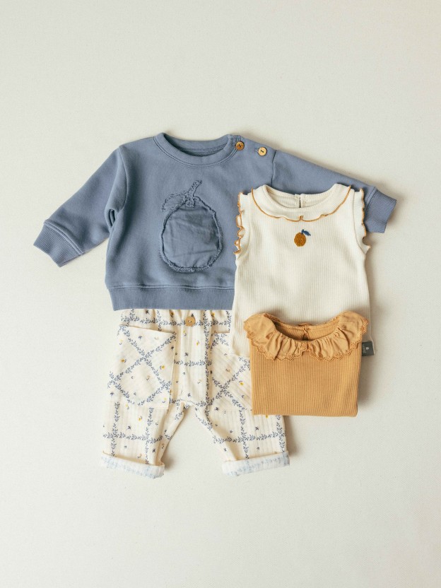 Pull-up pants printed textured cotton