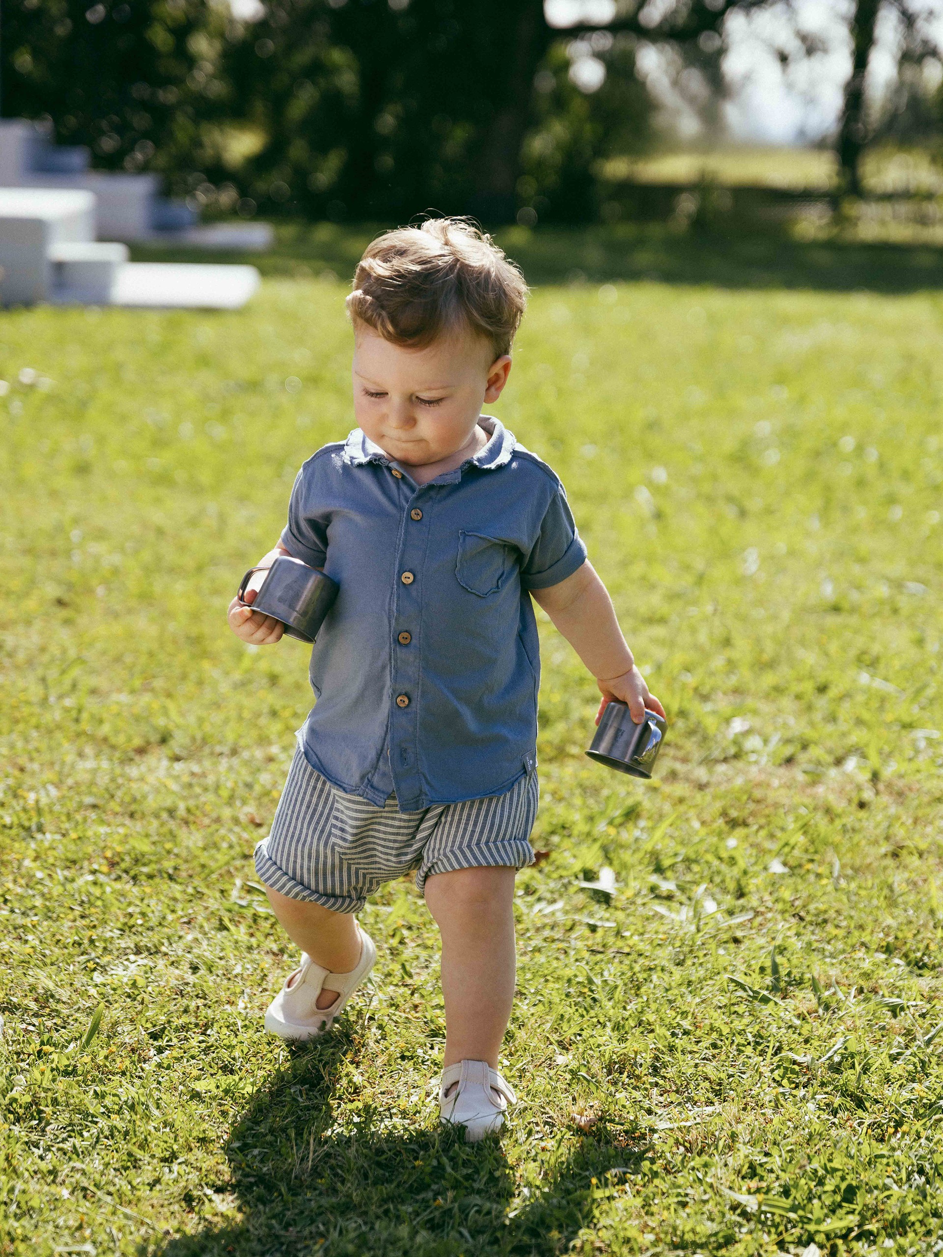 Pull-up shorts in striped fabric